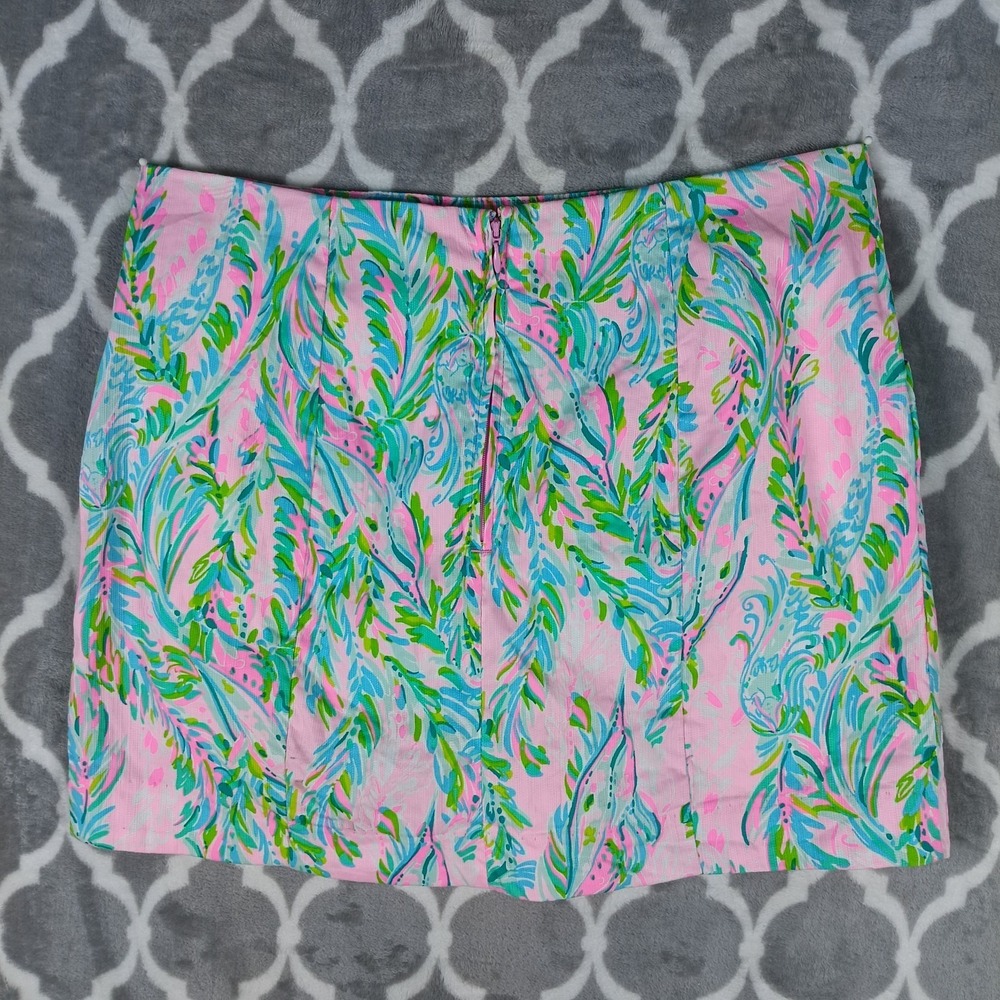 Lilly Pulitzer Skirt Skort Women Size 10 Pink Green Scalloped Hem Pockets Resort - Picture 8 of 14